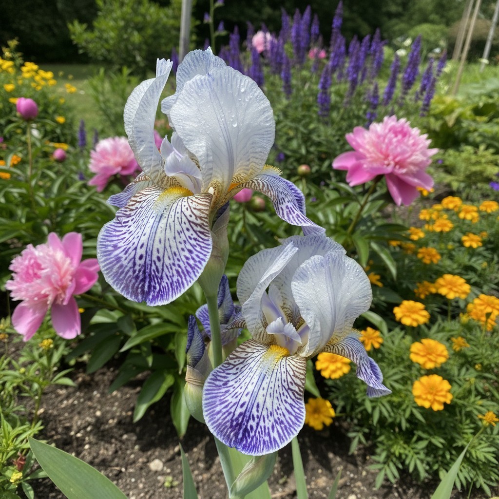 45 Blue Porcelain Bearded Iris Seeds – White & Blue Spotted Petals