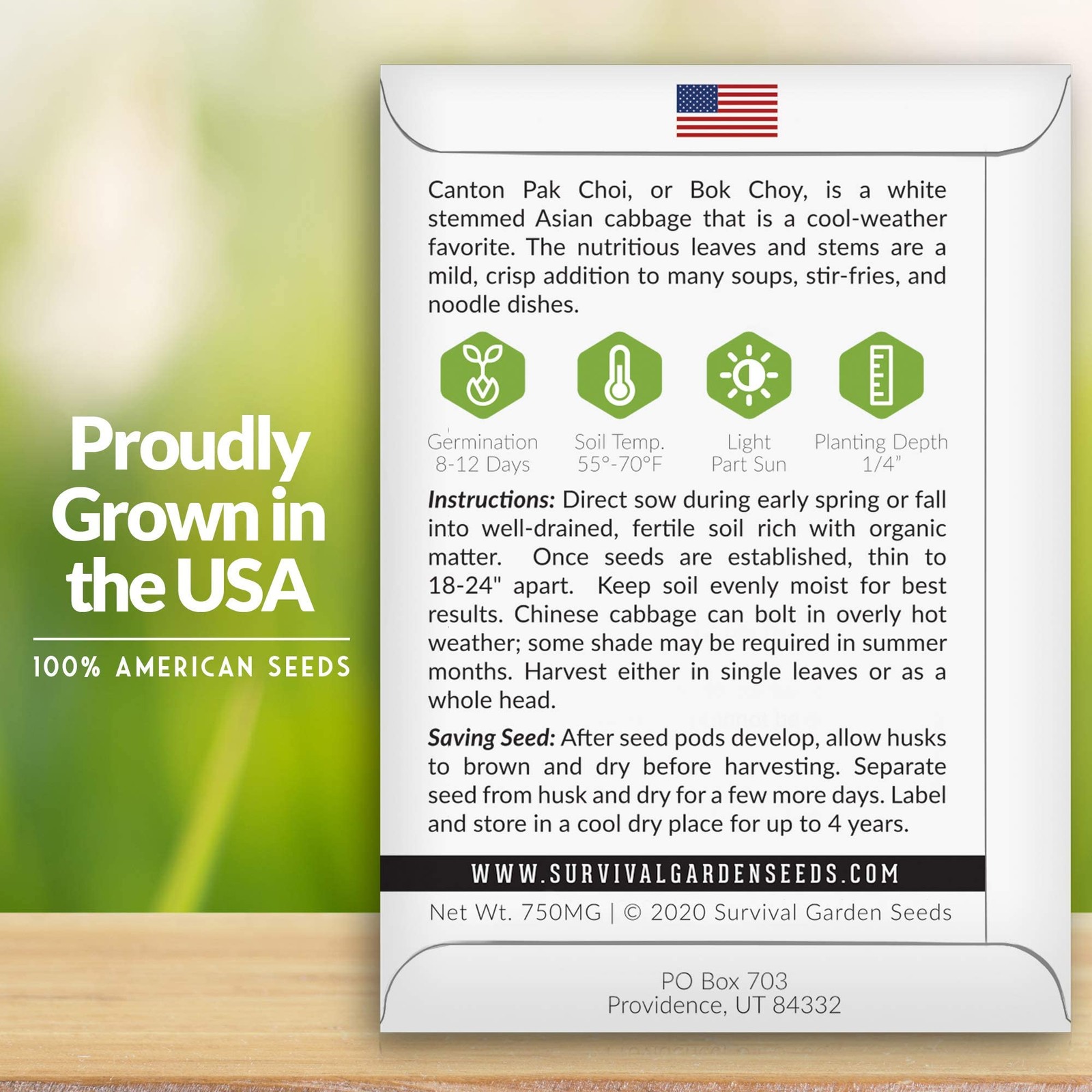 Survival Garden Seeds: Bok Choy Pack with Growing Instructions – Non-GMO