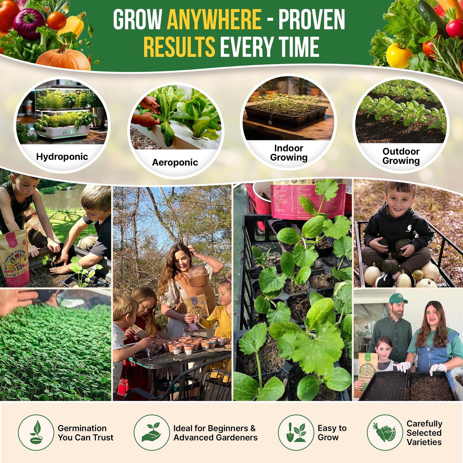 75 Vegetable & Greens Seeds Variety Green, Red, Purple, Yellow, Blue, Orange