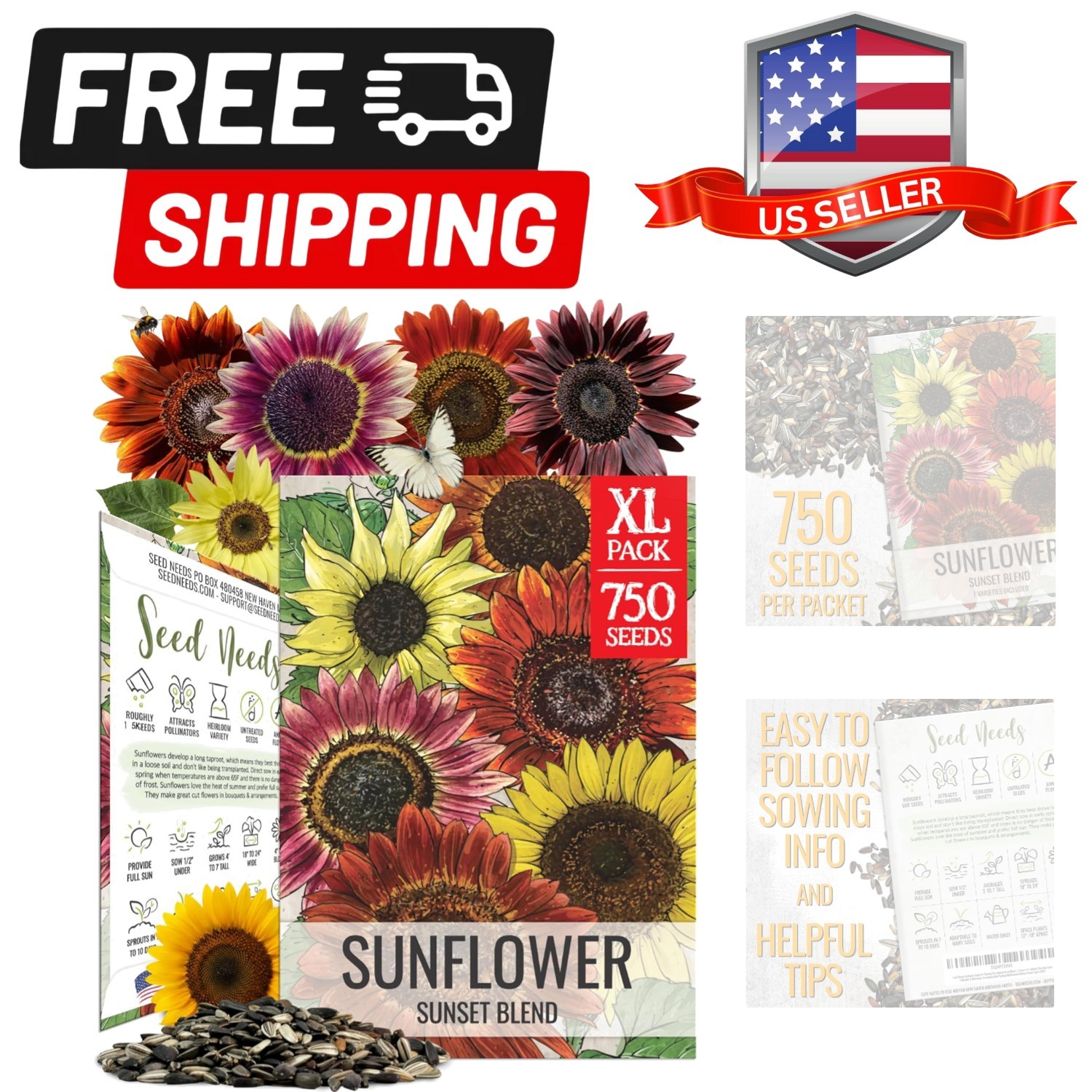 Sunflower Seeds to Plant Sunset Blend 7 Varieties Mix | 750+ Seeds Helianthus…