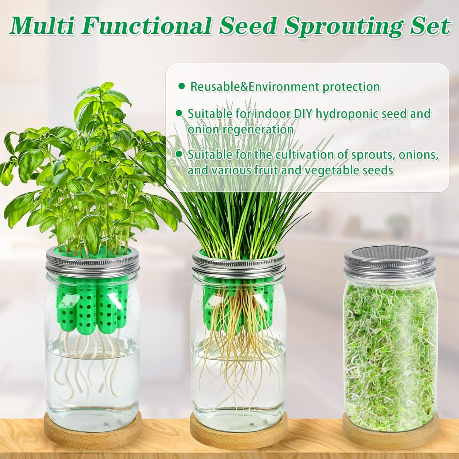 2-In-1 Seed Sprouting Set- Green Onion Regrower Kits – Onion Planter Scallion, G