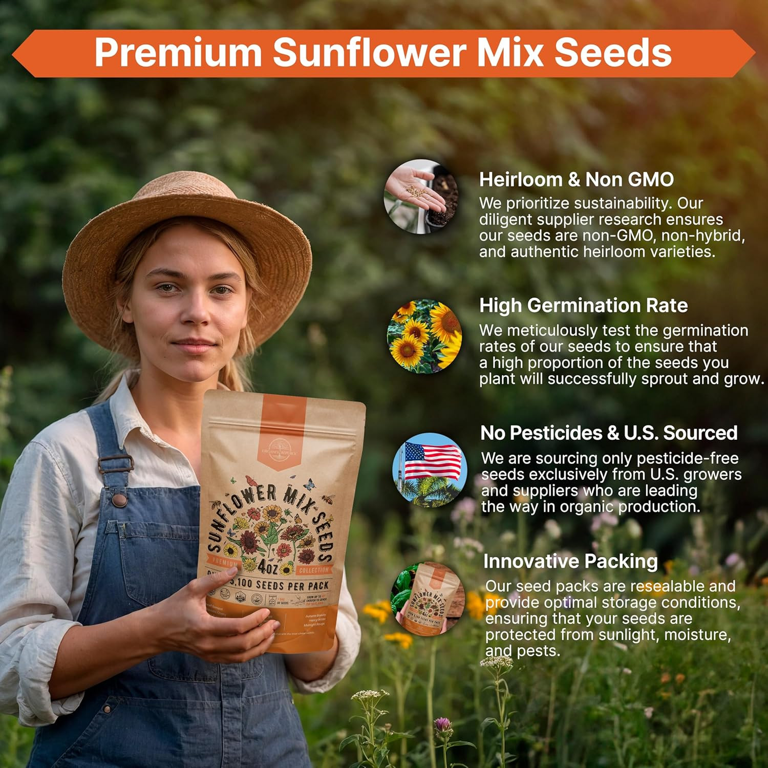 Sunflower Mix Seeds Pack 4 Oz – over 5,100 Non-Gmo Heirloom Sunflower Seeds for