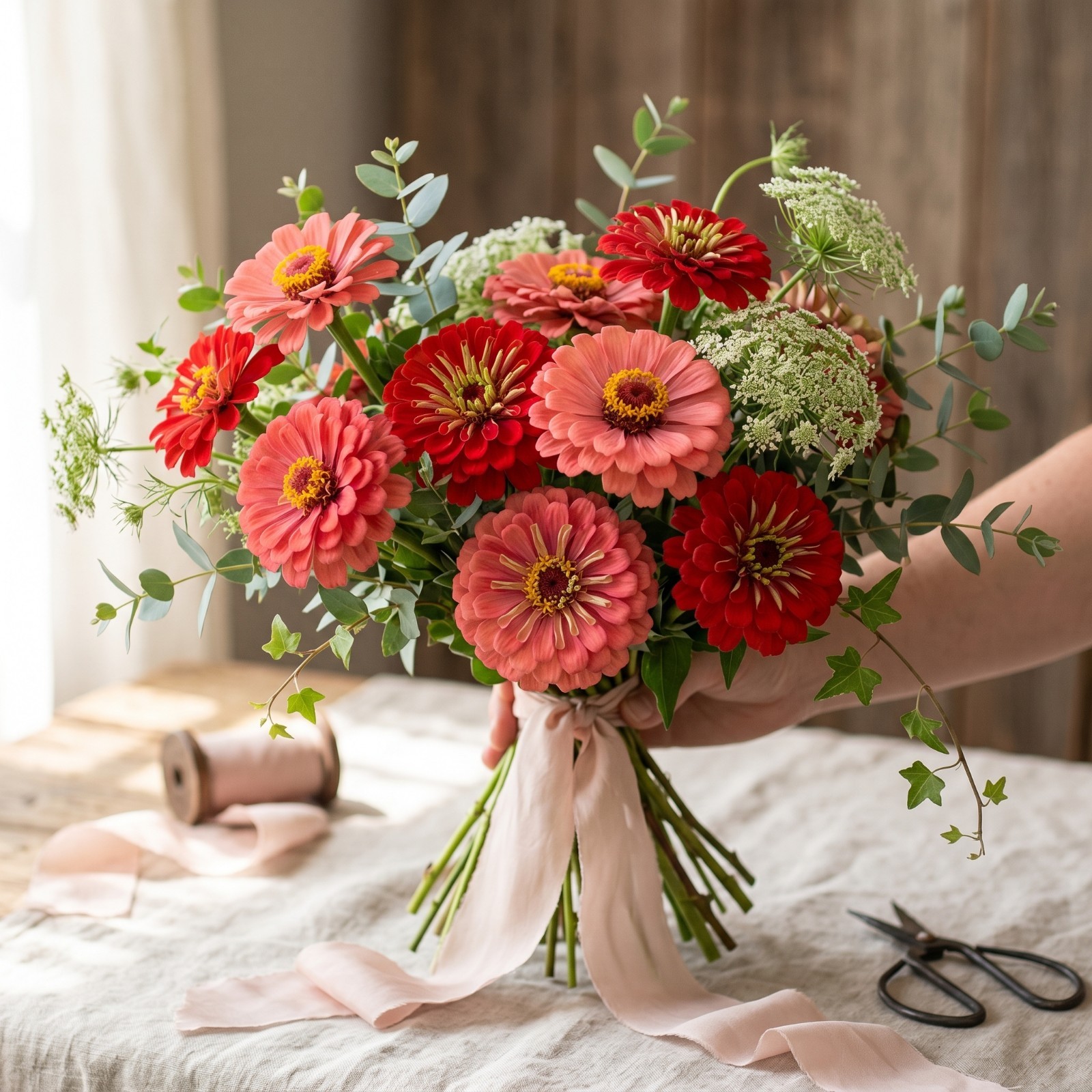Zinnia GIGANTICA CORAL Tall Huge Double Blooms Cut Flowers Bouquets 50 Seeds