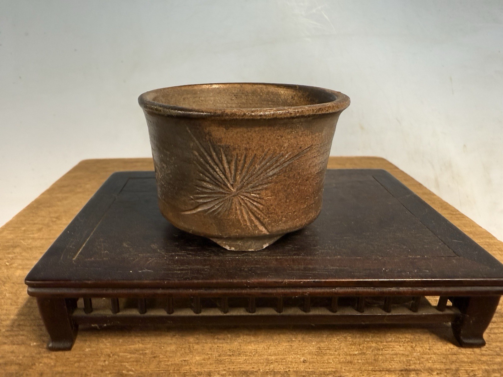 Japanese Unknown Maker Shohin Sized Bonsai Tree Pot 2 7/8 By 2” Etched Lovely