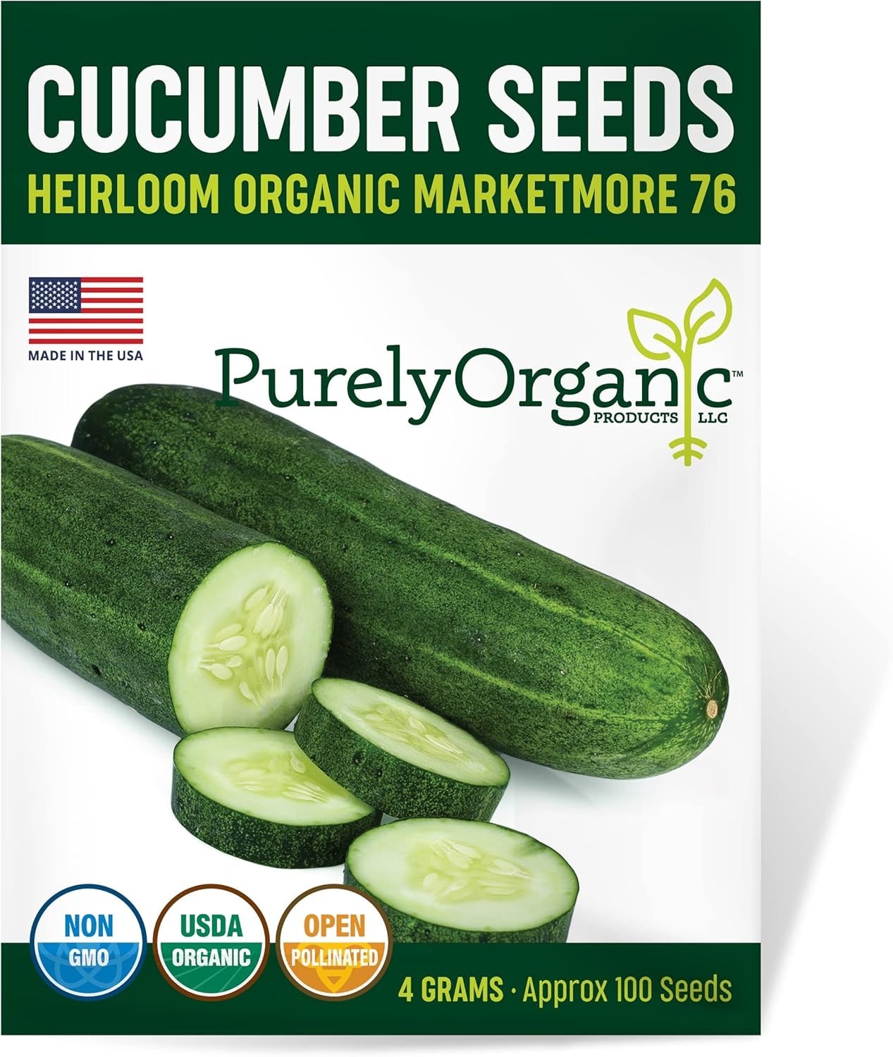 Organic Cucumber Seeds (Marketmore 76) – Approx 100 Seeds – USDA Organic, Non-GM