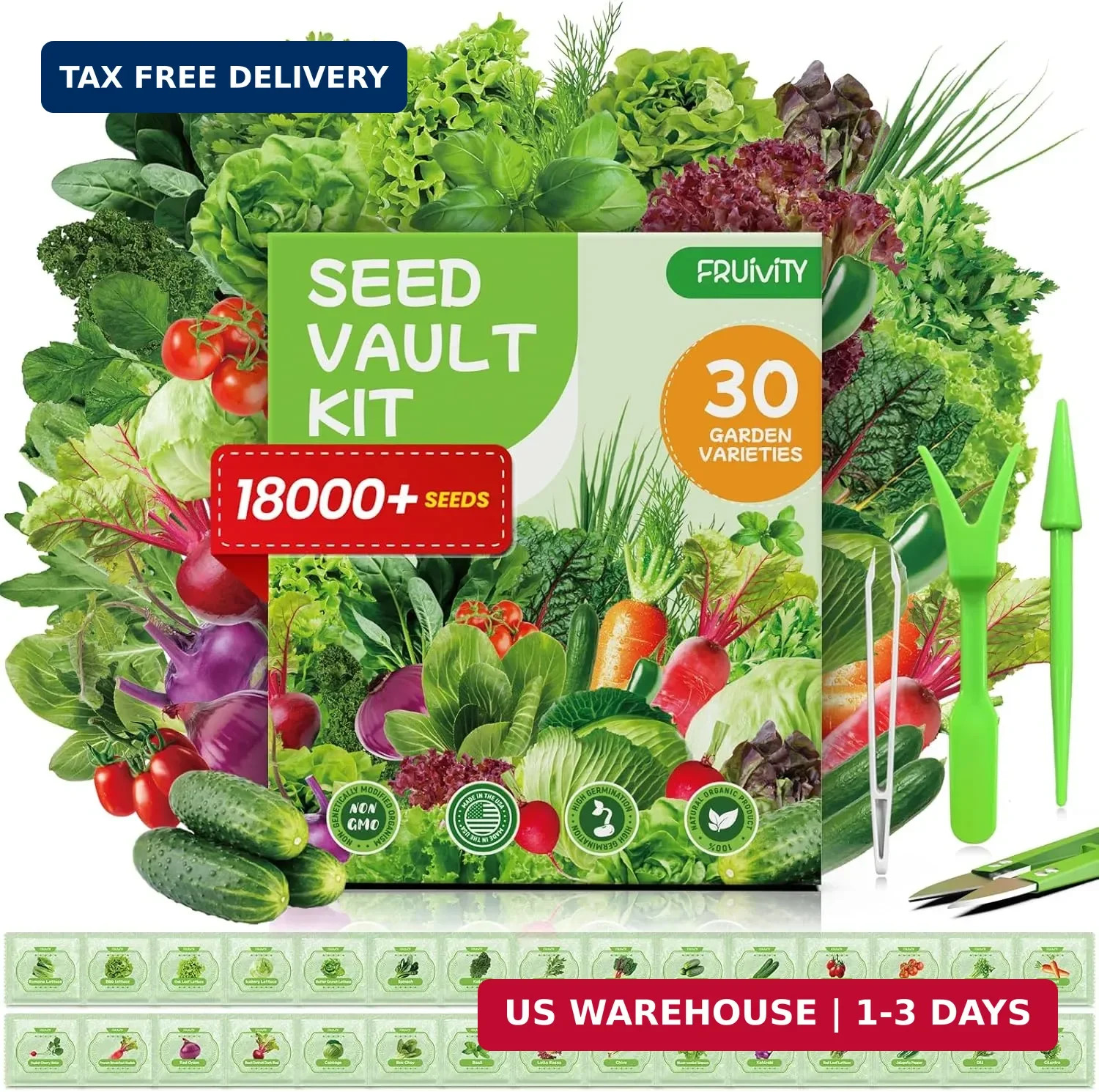 30 Heirloom Seeds Variety Pack – 18500+ Non-GMO Seeds for Planting Vegetables, H