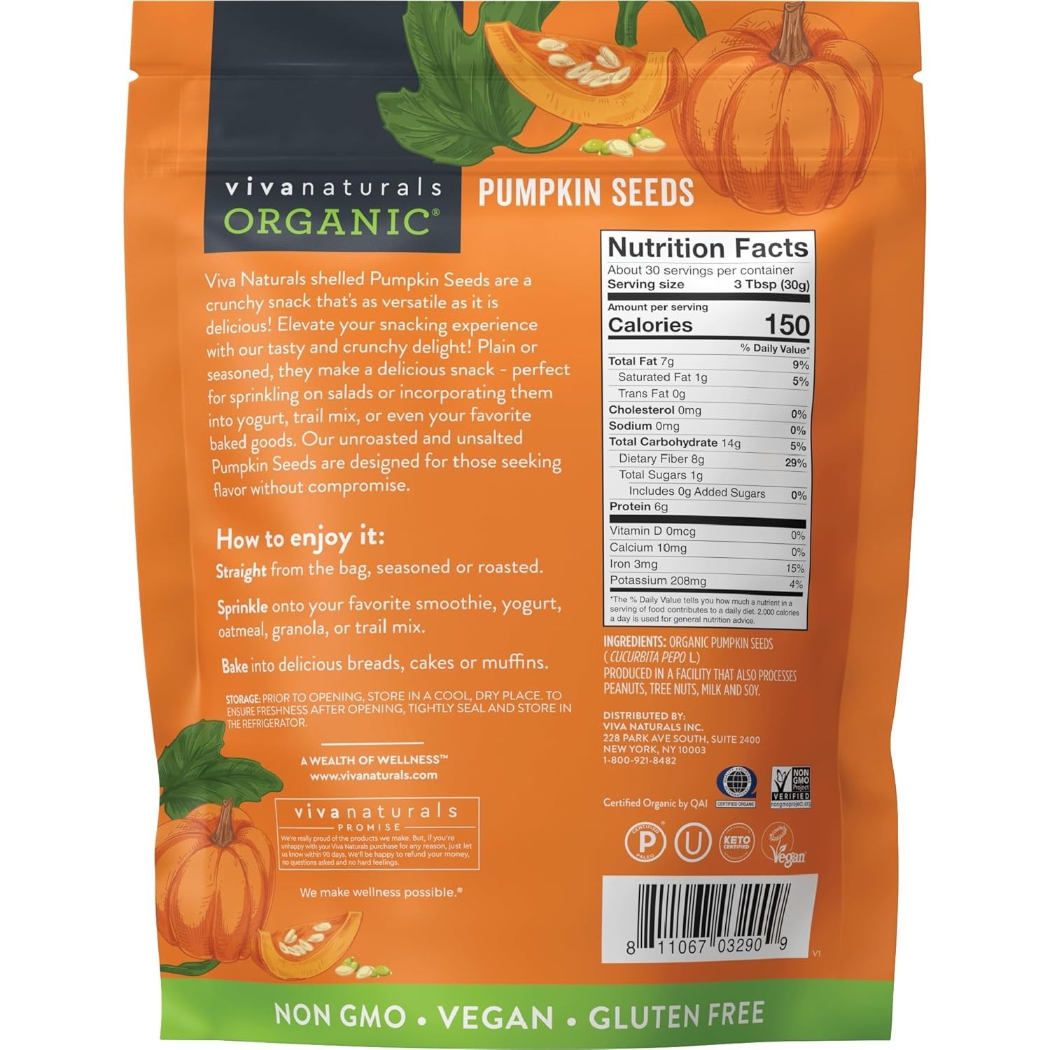32 oz Shelled Organic Pumpkin Seeds – Iron & Fiber Rich Snack for Health Lovers