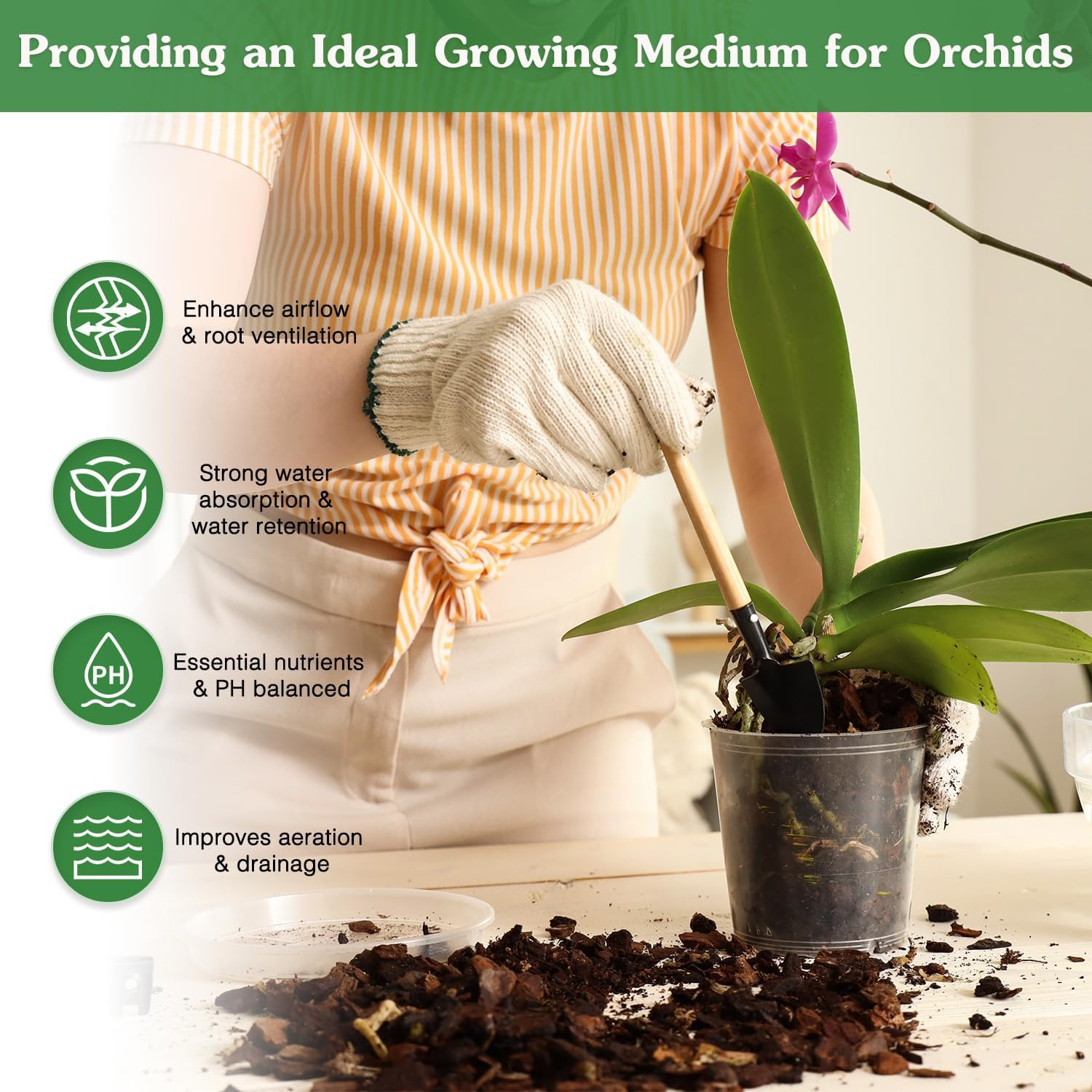 Orchid Potting Mix, 1 Quart, Well-Draining Bark, Moss, Perlite, Coco Peat, Pine