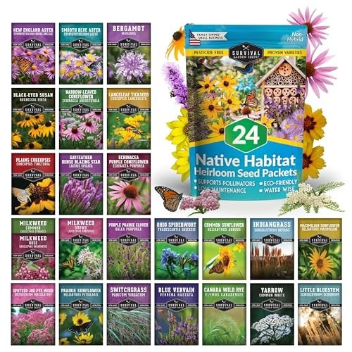 24 Variety Wildflower Seed Pack – Perennial & Annual Non-GMO for Pollinator Gard
