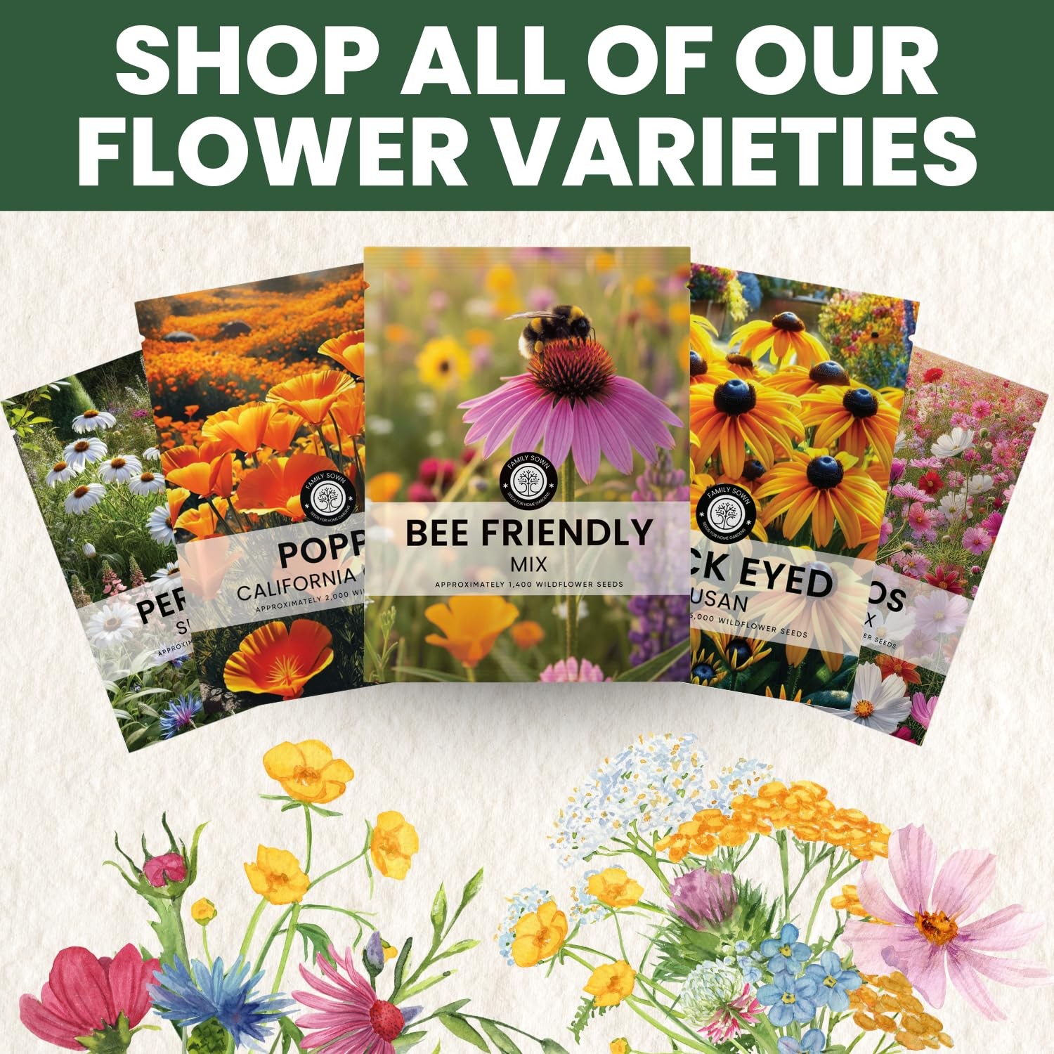 Bee Friendly Seed Mix – 31,000 Seeds for Planting – 4 Ounce Pouch