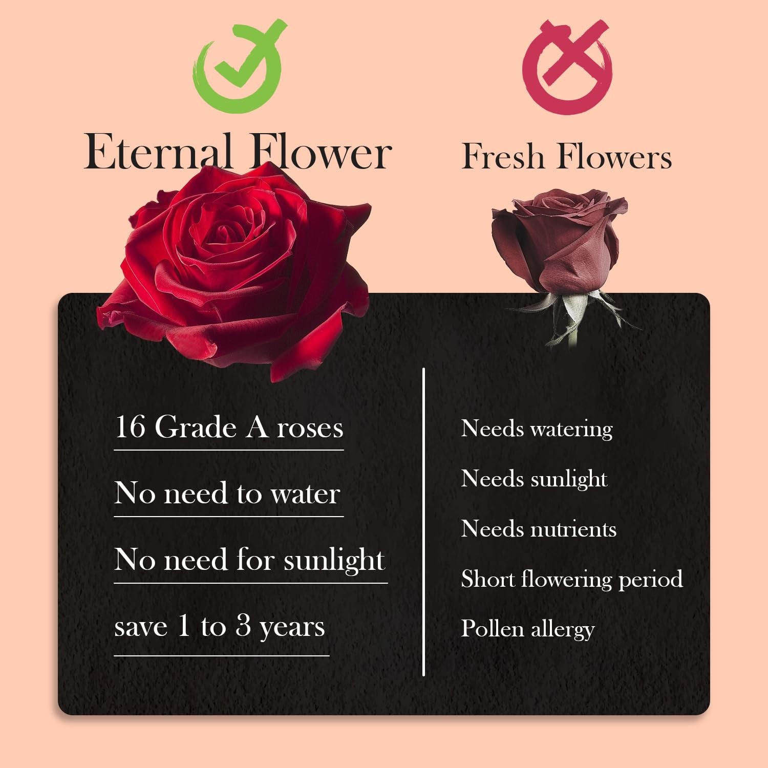 Otuo 16 Preserved Roses in Heart-Shaped Box, Flowers for 16 Roses, Red