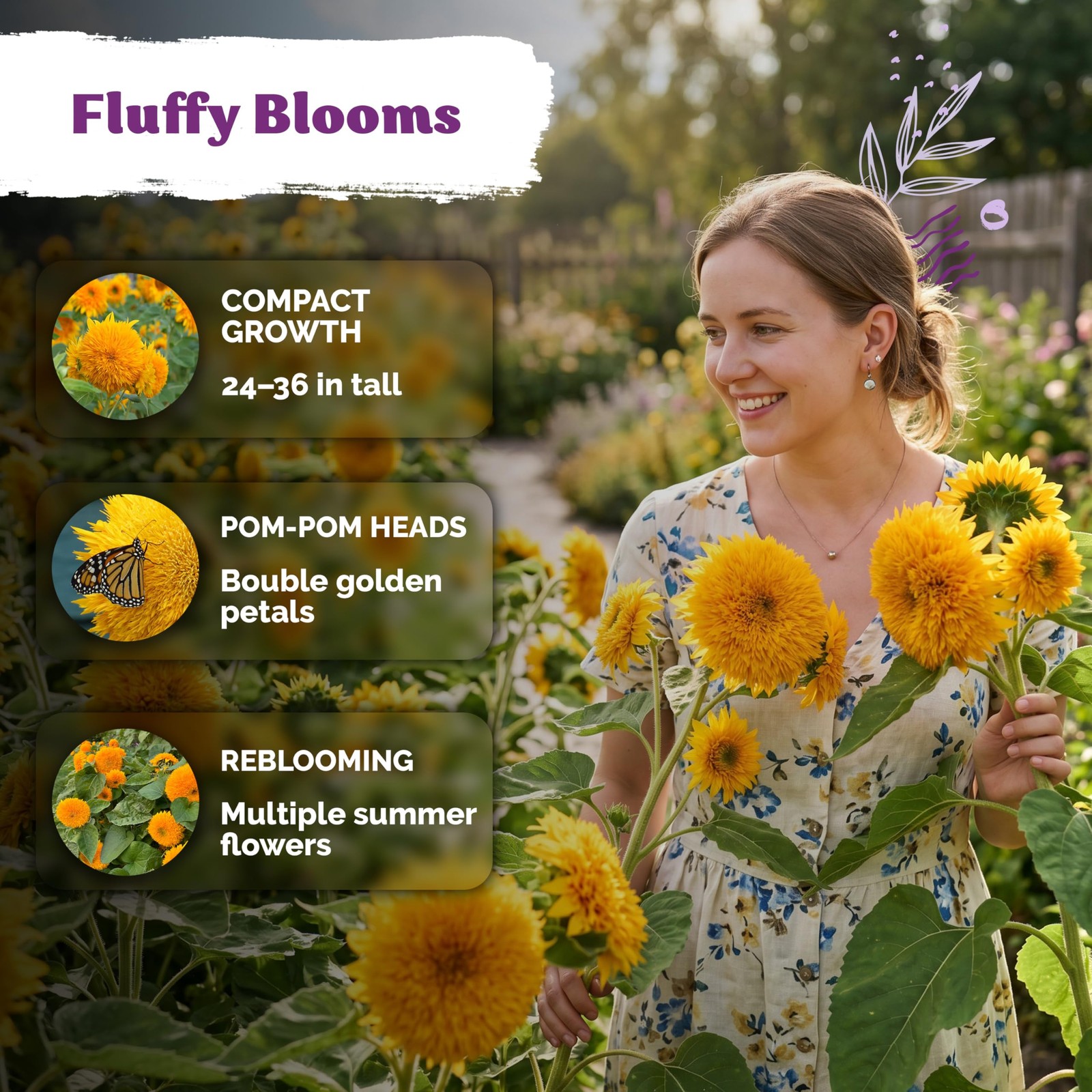 KVITER 75 Teddy Bear Sunflower Seeds (Helianthus Annuus)