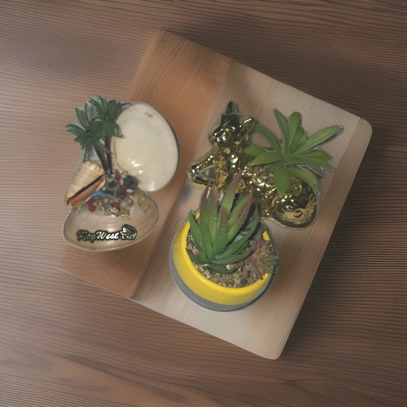 SUCCULENT ARTIFICIAL PLANTS GOLD TIGER & YELLOW GRAY BOWL KEY WEST