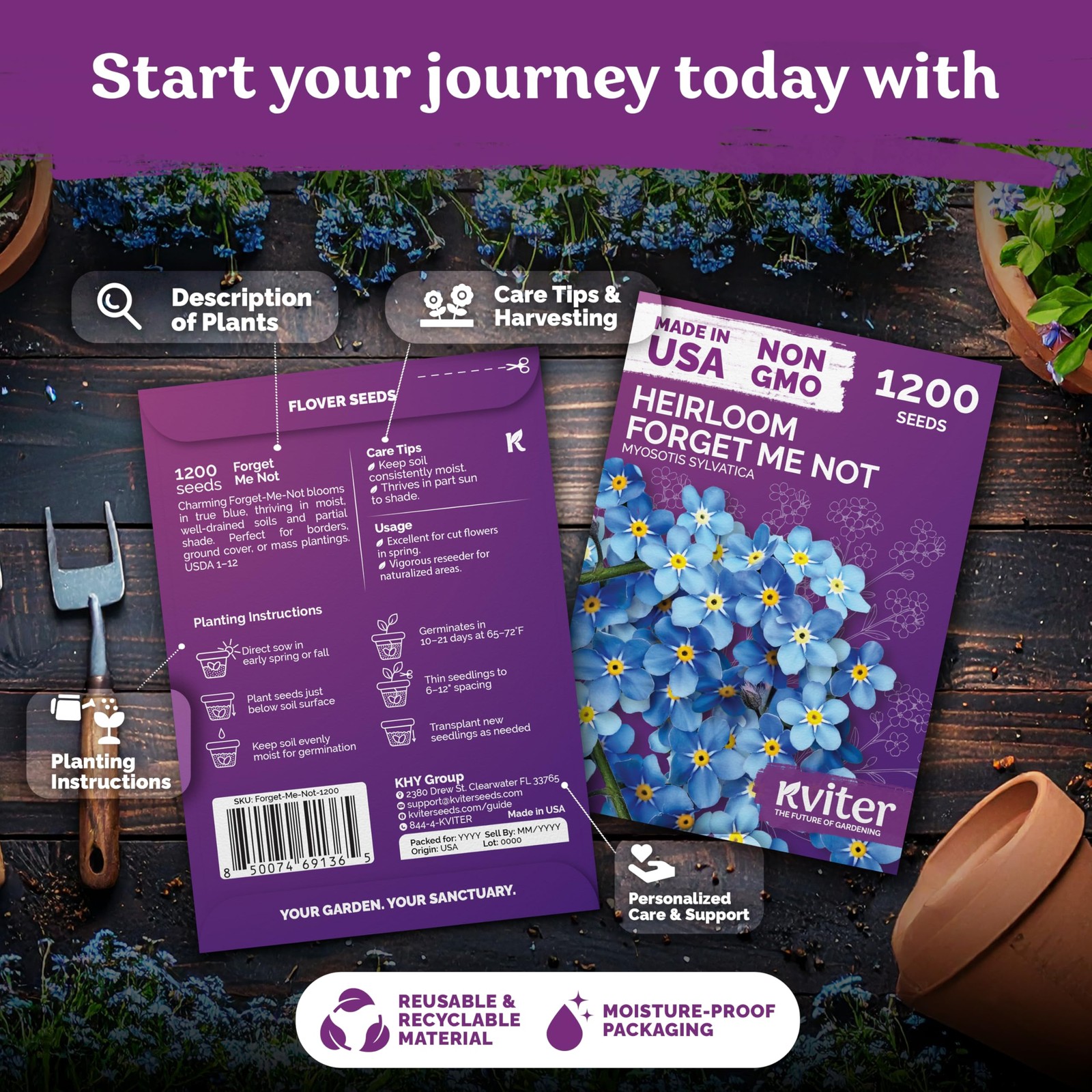 KVITER 1200 Forget Me Not Seeds (Myosotis sylvatica)