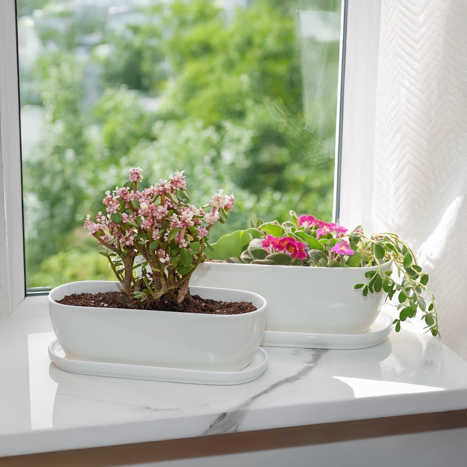 E-liu Ceramic Plant Pots, 11+14 inch, Set of 2, Planters with Drainage Holes …