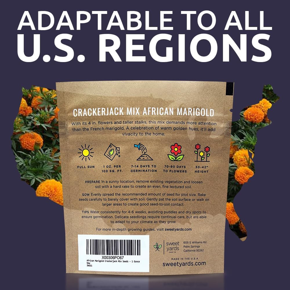 African Marigold Seeds Mix Crackerjack Mix – Bulk 1 Ounce Packet – over 10,000 S