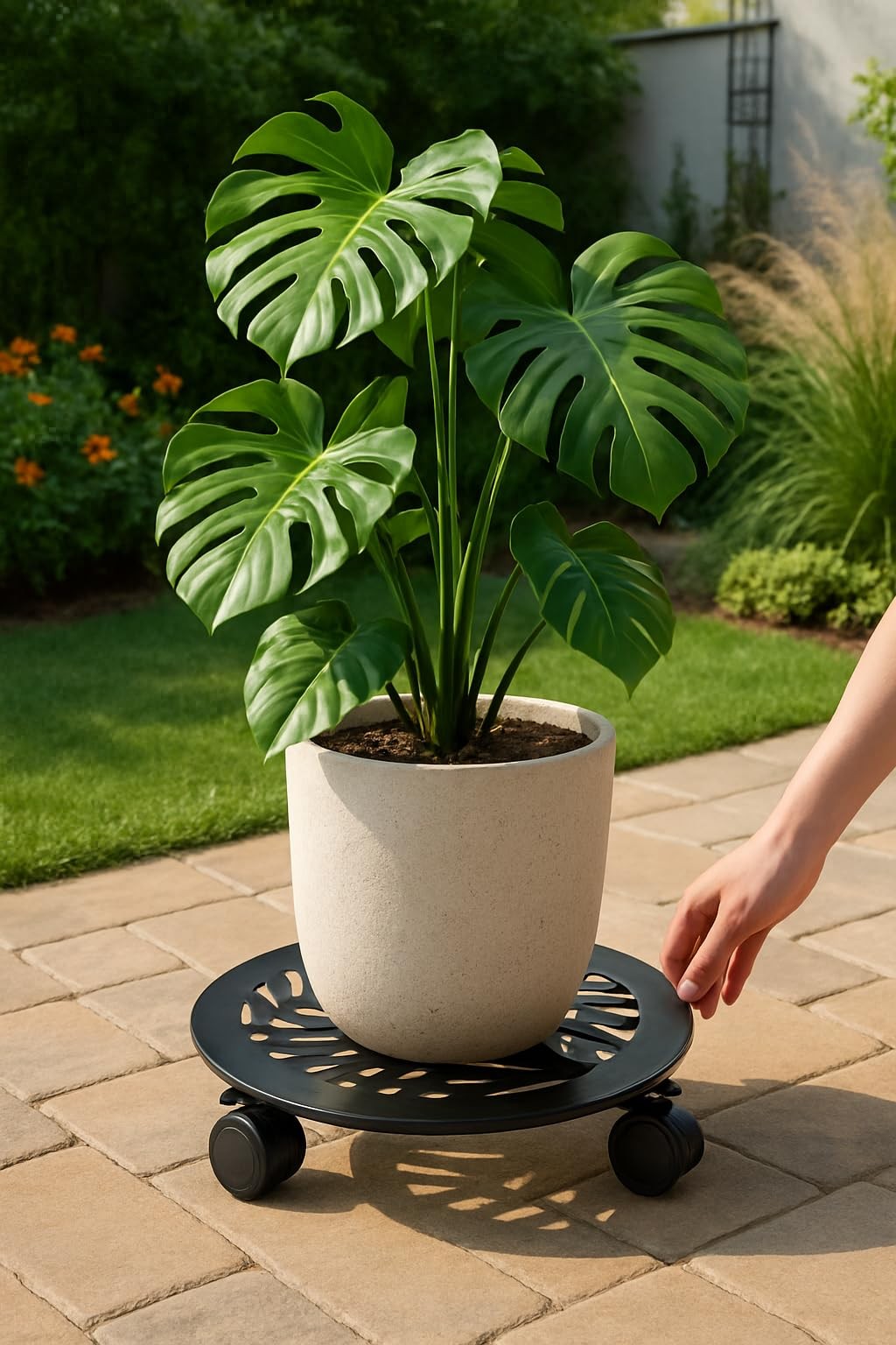 5-Packs 12″ Large Metal Plant Caddy w/ PU Wheels Heavy-Duty Wrought Iron Rolling
