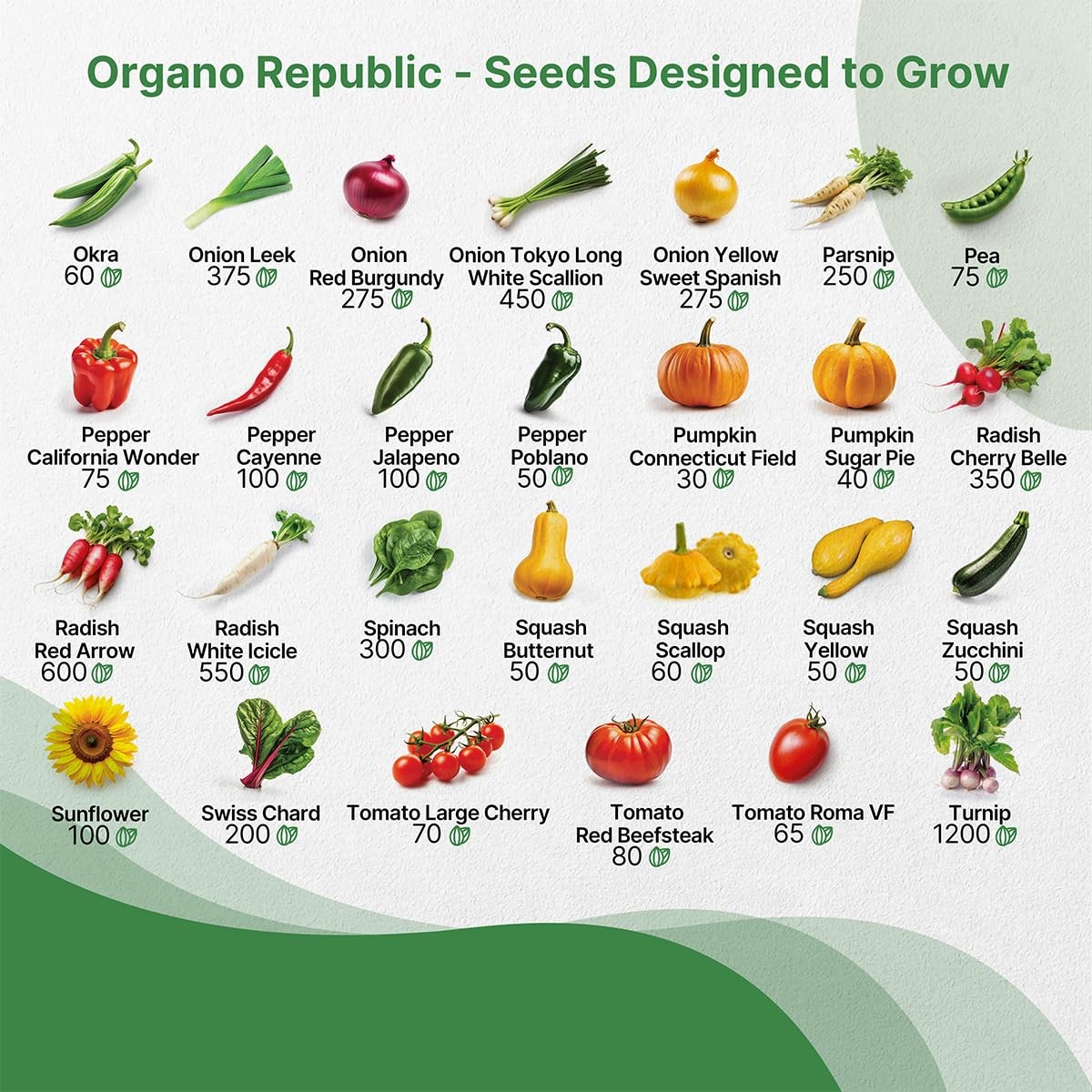 55 Vegetable Seeds Variety Pack – 35,600+ Non-GMO Green, Red, Purple, Yellow