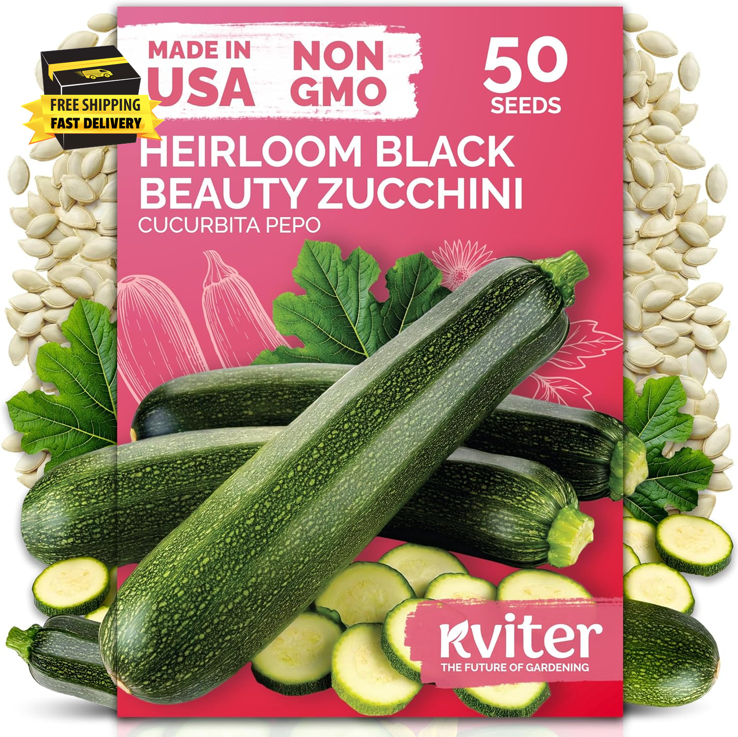 50 Black Beauty Zucchini Seeds for Planting (Cucurbita Pepo) – Non-Gmo Heirloom