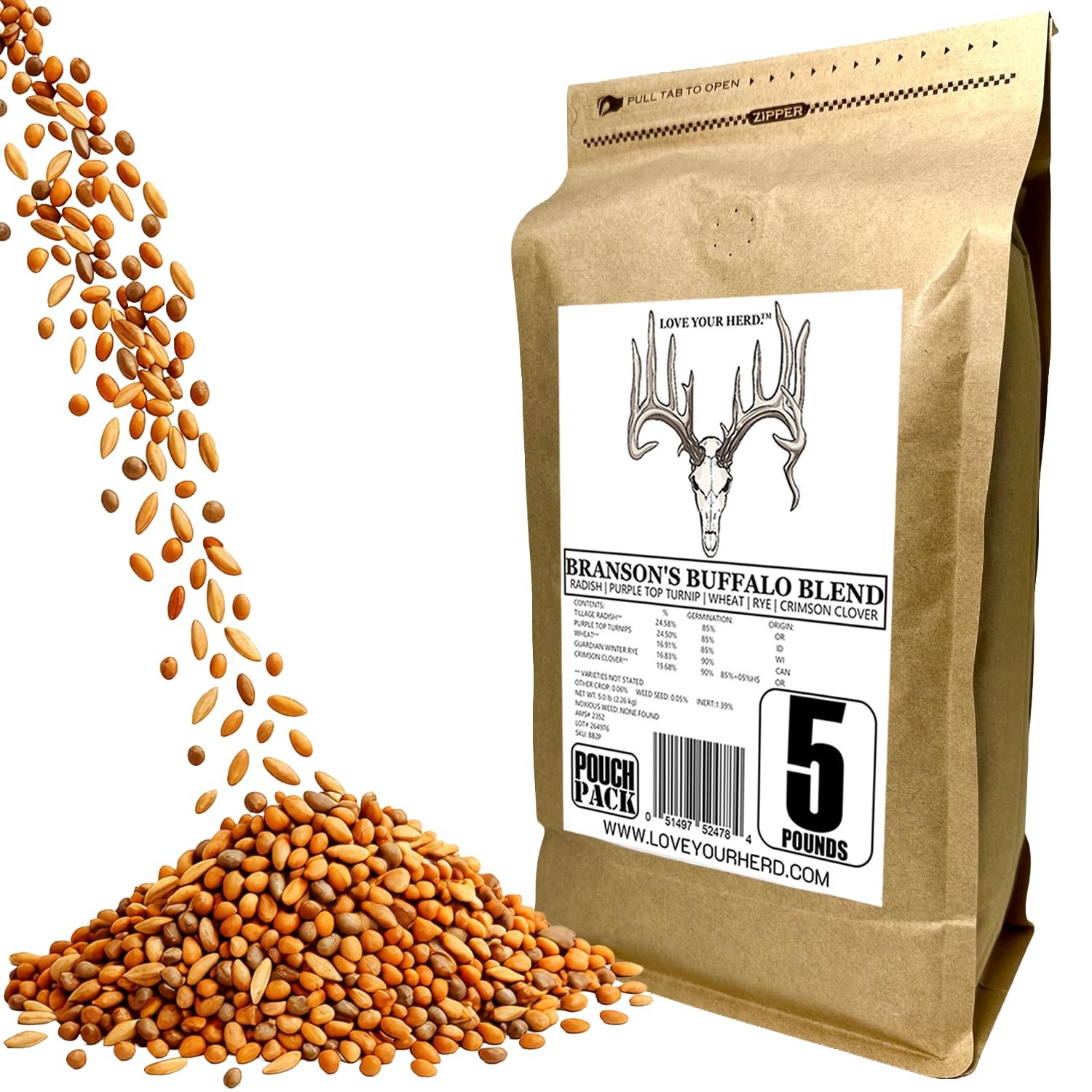 Branson’s Buffalo Blend, 5LB, Whitetail Food Plot Seed for Deer, Turkey, Phea…
