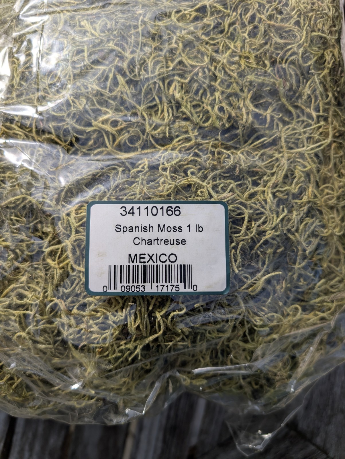 KNUD NIELSEN CO. MEXICO SPANISH MOSS CHARTREUSE PRESERVED DRIED 1 LB. ORIG. BAG