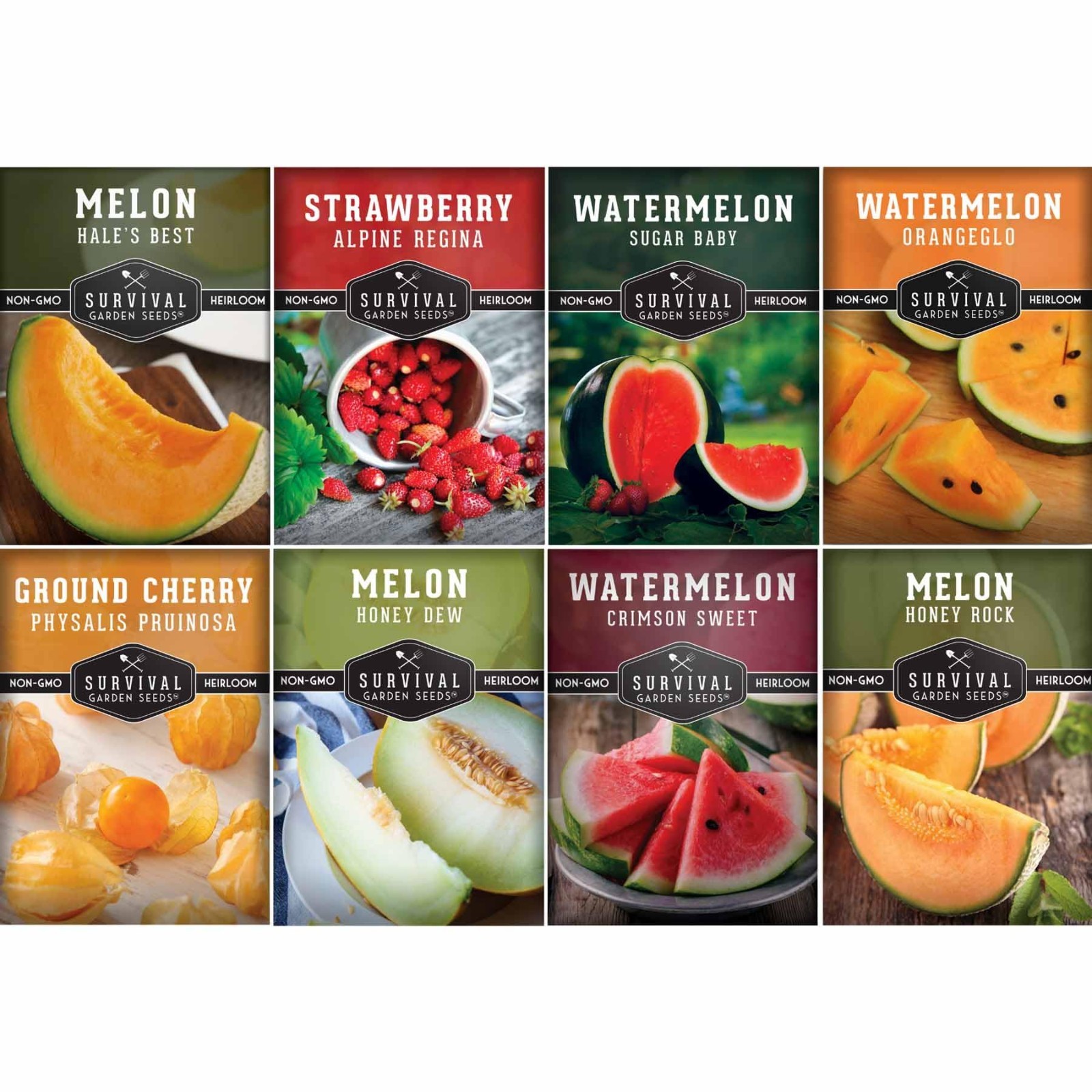 8 Variety Fruit Seeds Pack – Watermelon, Cantaloupe, Strawberry & More – Non-GMO