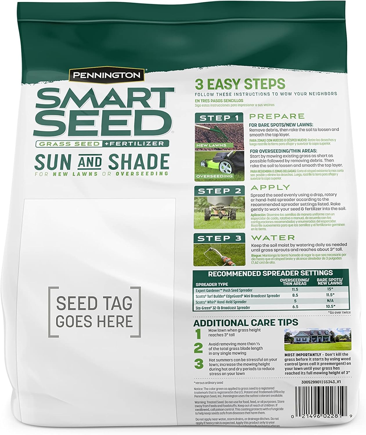 Smart Seed Sun & Shade Mix South, Tall Fescue Grass Seeds for Lawn
