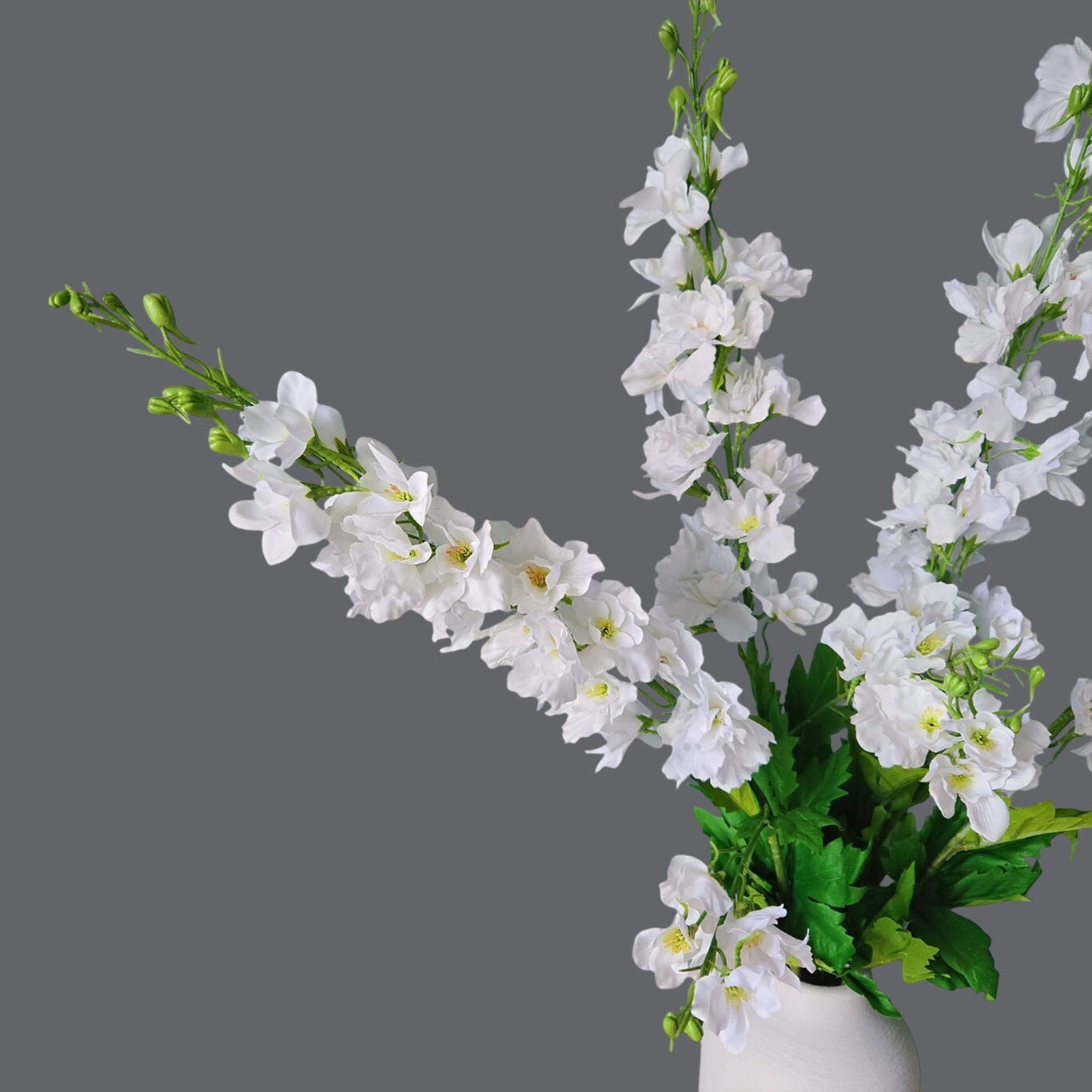 4Pcs White Delphinium Artificial Flowers, 33.46″ Real-Look Silk Stems for Decor.