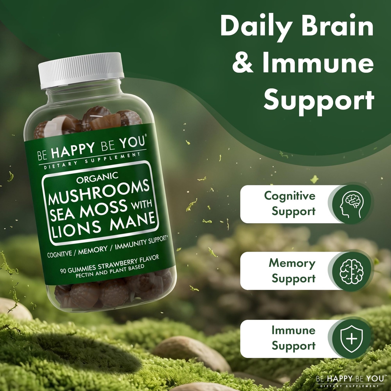 Be Happy You Organic Mushroom Sea Moss Gummies – 90 Count (Pack of 1)