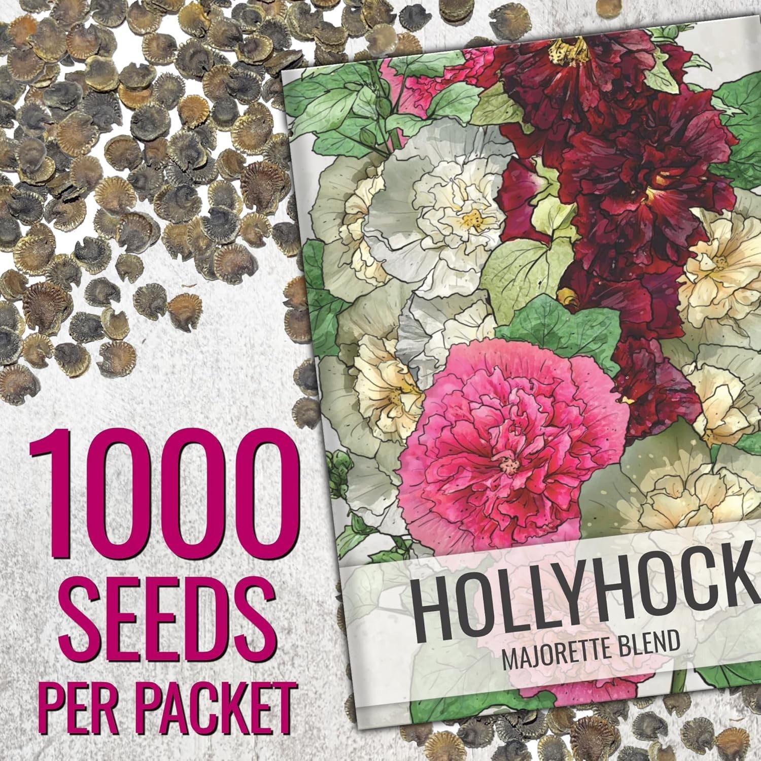 Seed Needs Hollyhock Seeds Double Majorette Blend | 1,000+ Heirloom Seeds Alc…