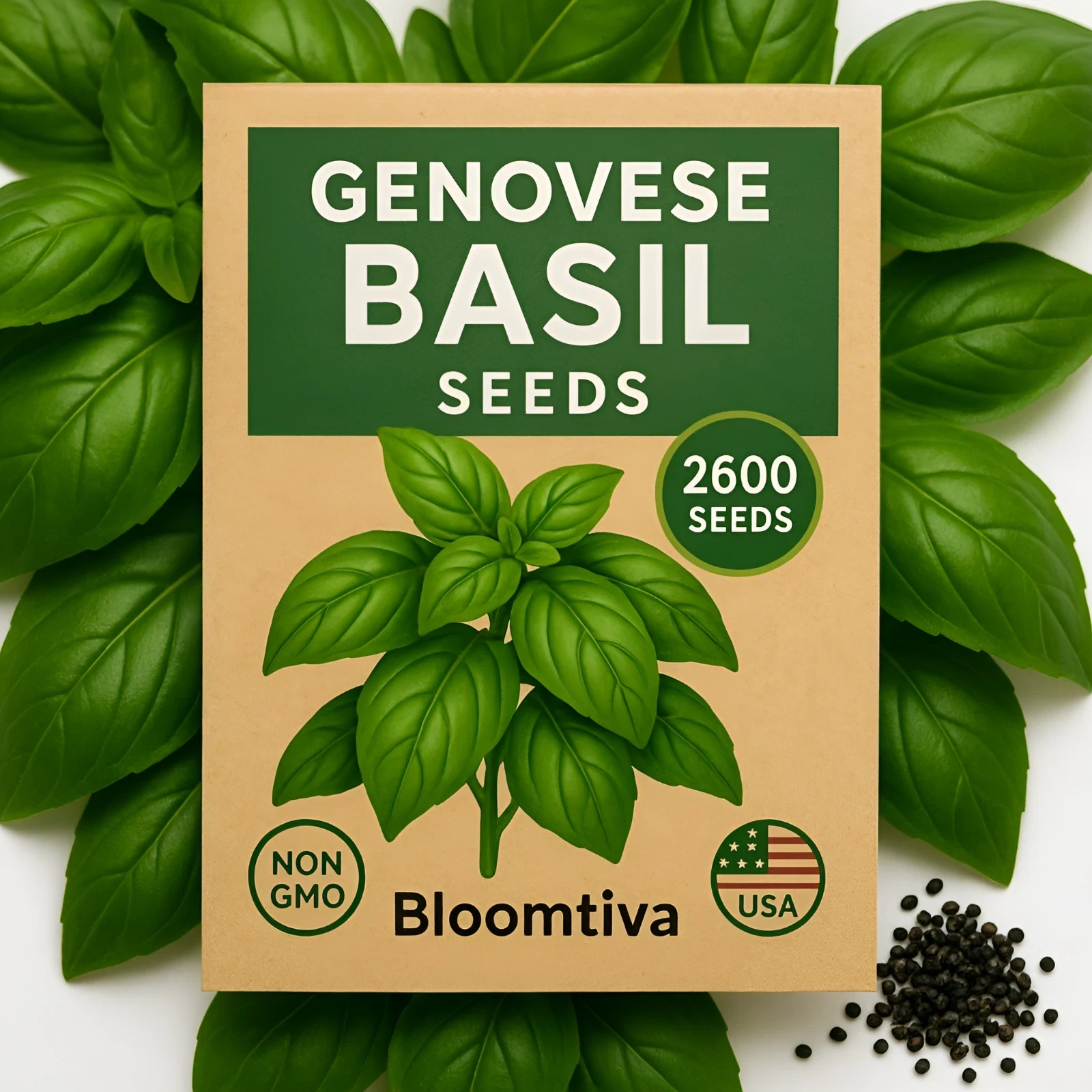 Bloomtiva 2600 Genovese Basil Seeds for Planting – Heirloom Non-GMO Herb Seeds