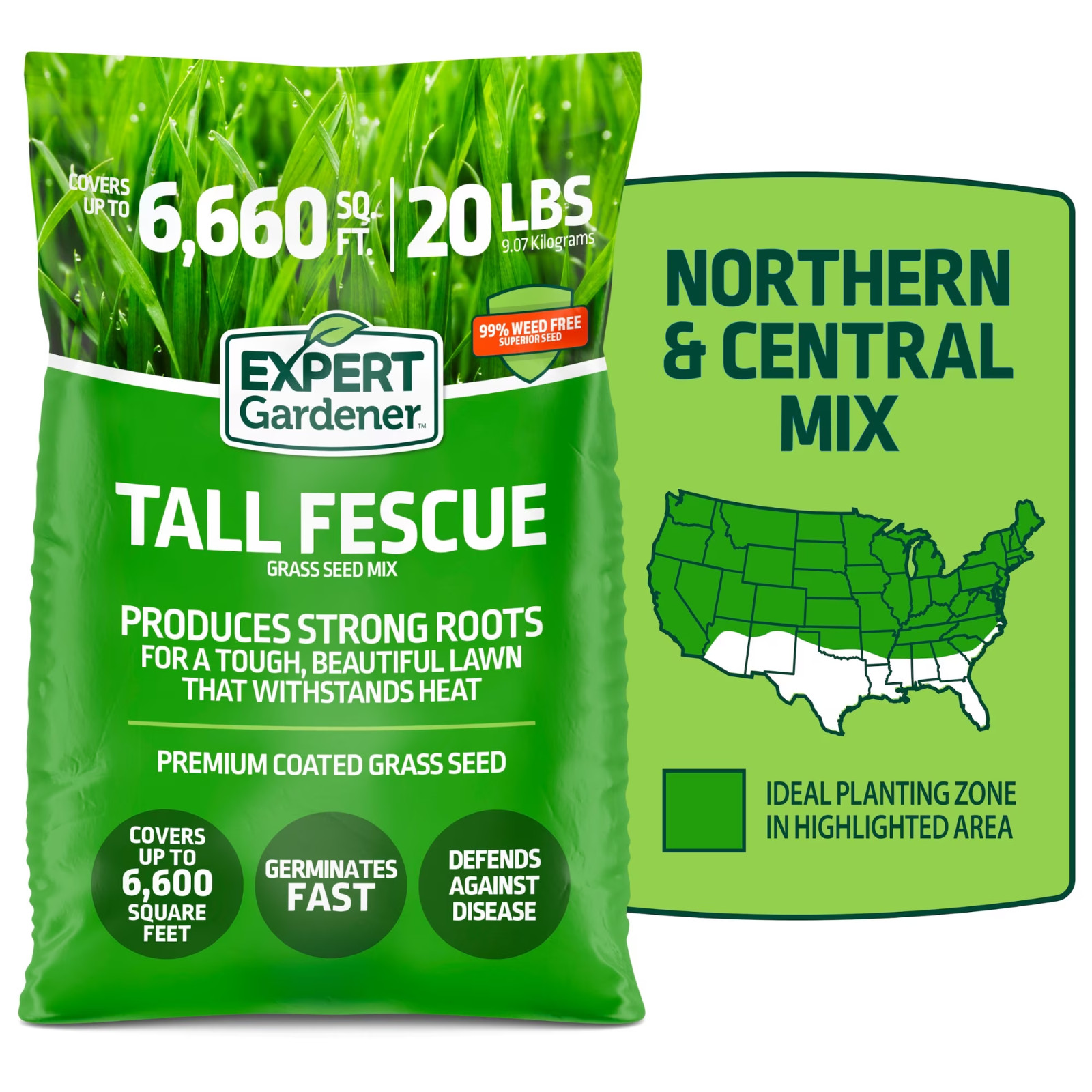 Expert Gardener Tall Fescue Grass Seed Mix, for Sun to Partial Shade, 20 lb.