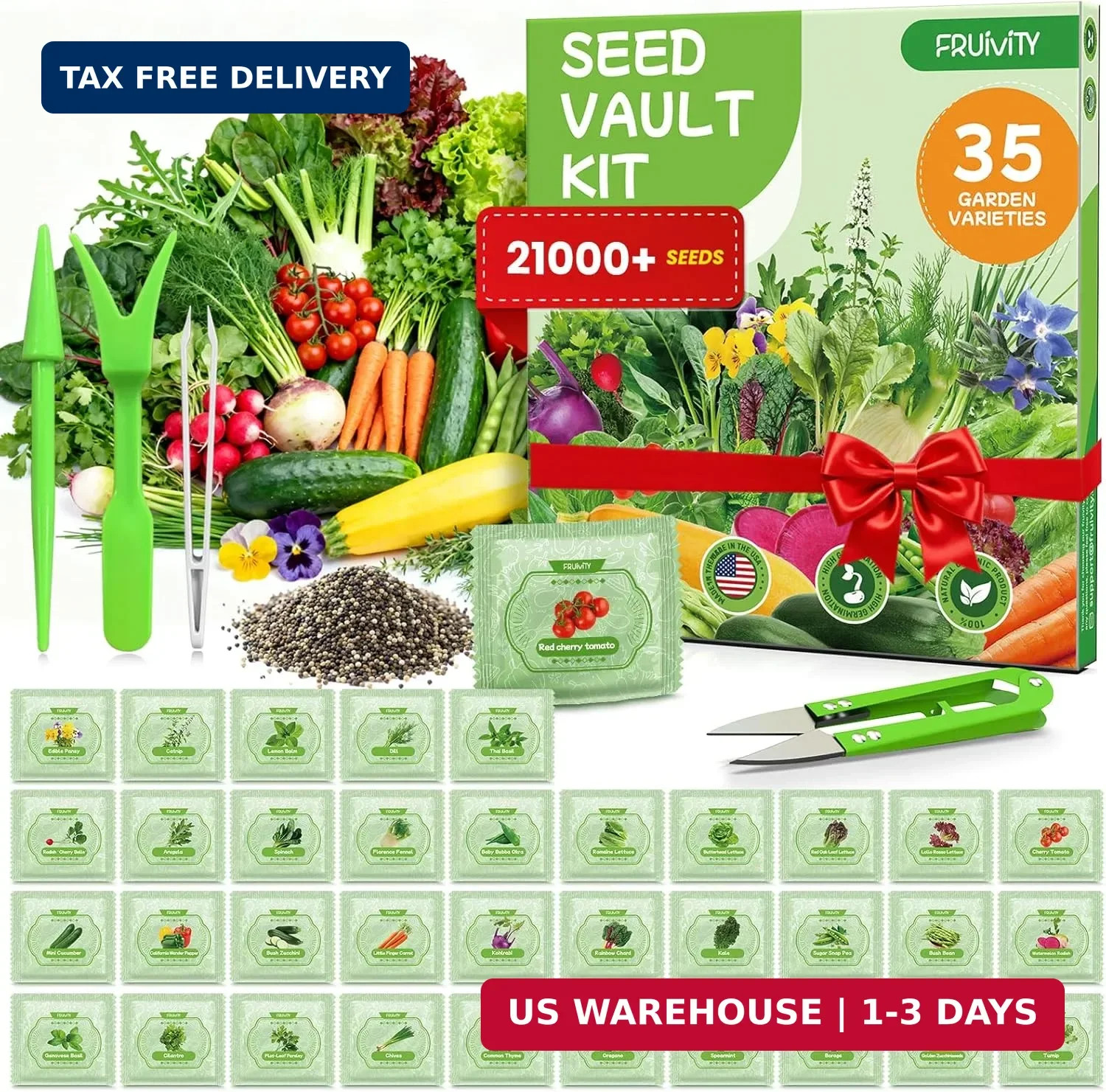 35 Heirloom Seeds Variety Pack – 21000+ Non-GMO Seeds for Planting Vegetables an